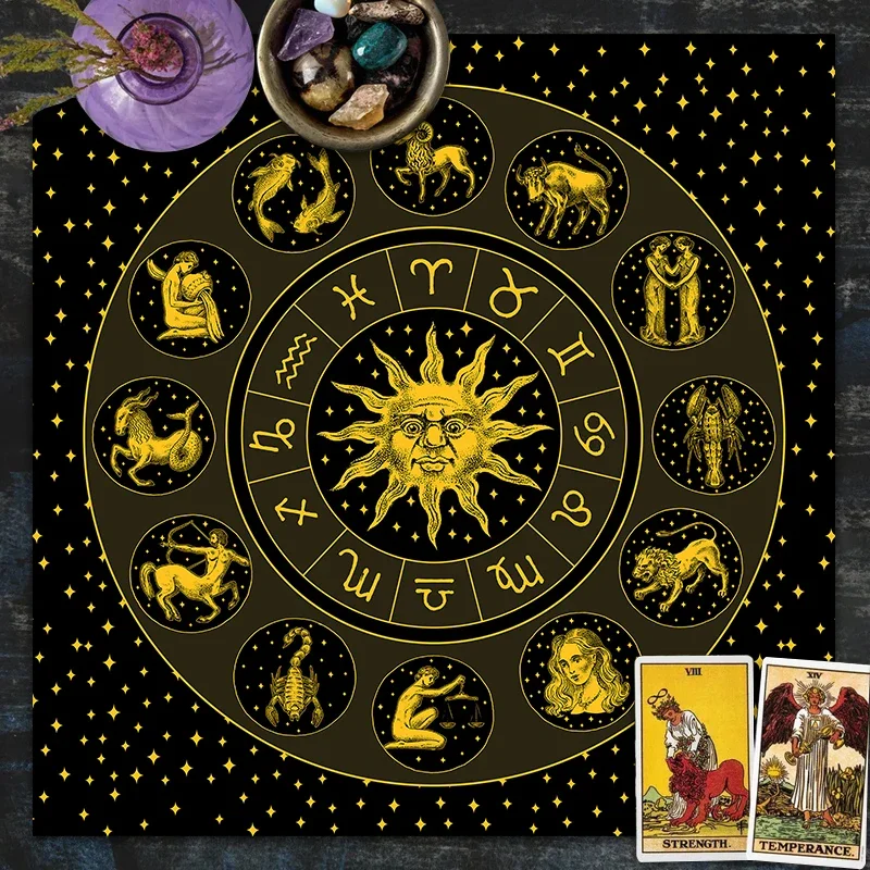 Zodiac Party Games - Tapis de Tarot en Velours Doré
